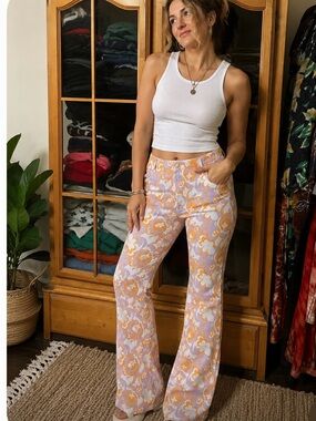 Floral Print Women’s Jeans in Lavender and Orange